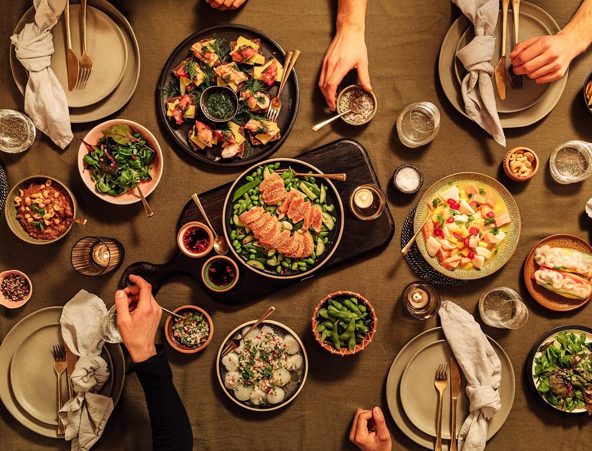 Abstract warm illustration suggesting varied ingredients on a table